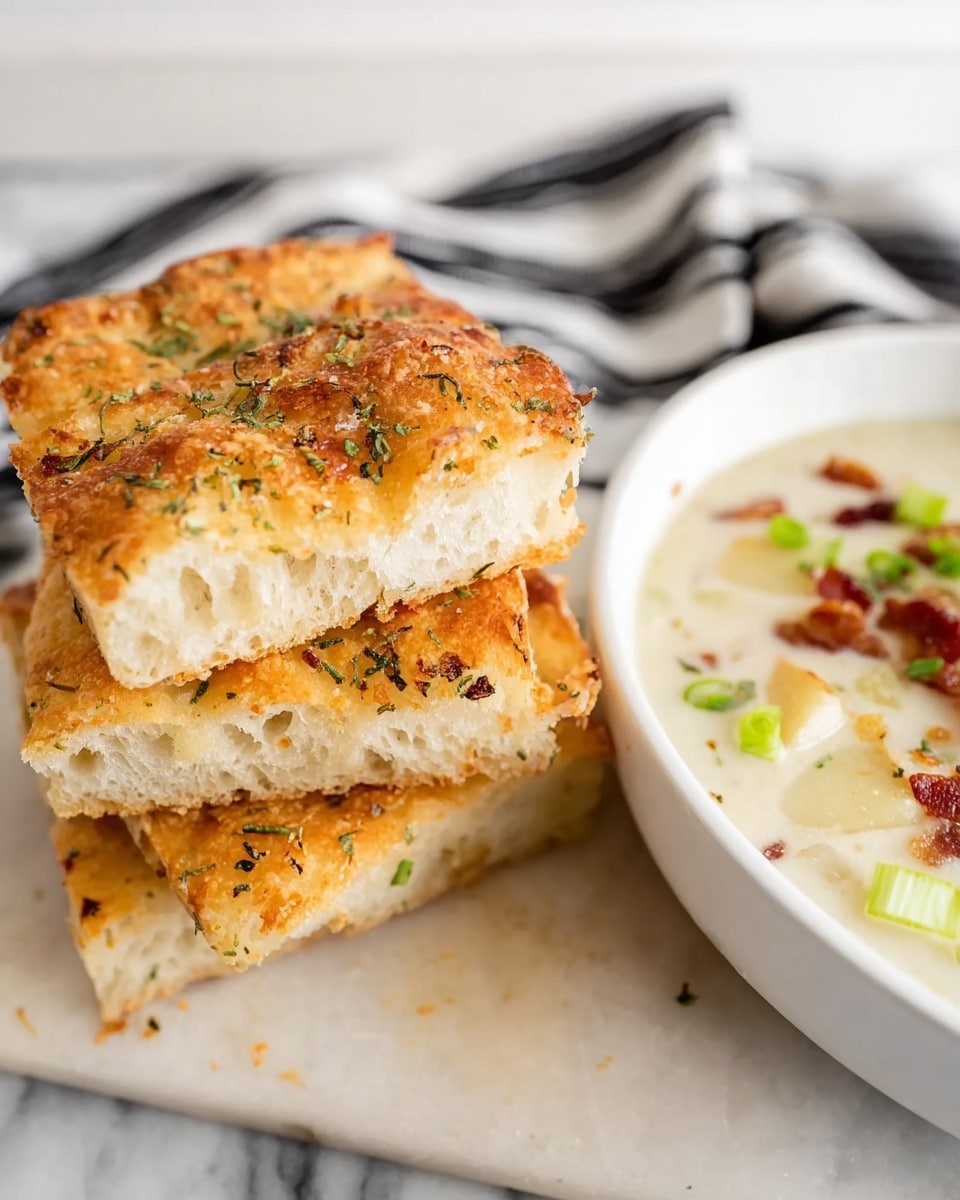 The image shows nine square pieces of soft, golden focaccia bread on a baking sheet. Each piece has a light fluffy texture with small air pockets inside. The top layer is sprinkled with melted, slightly crispy parmesan cheese and small bits of green herbs, adding contrast to the pale yellow bread. The edges of the bread are slightly browned, giving a toasted look, while the center looks tender and soft. The baking tray underneath is silver and worn, while the background is a white marbled texture. photo taken with an iphone --ar 4:5 --v 7