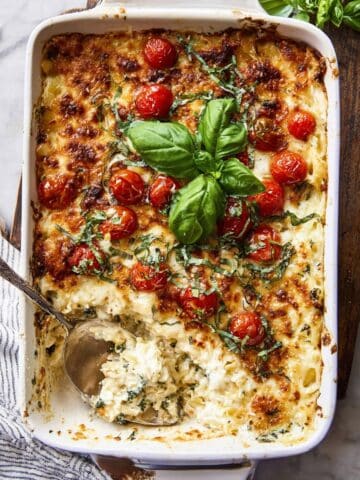 Easiest One Pan Caprese Pesto Orzo Bake Recipe