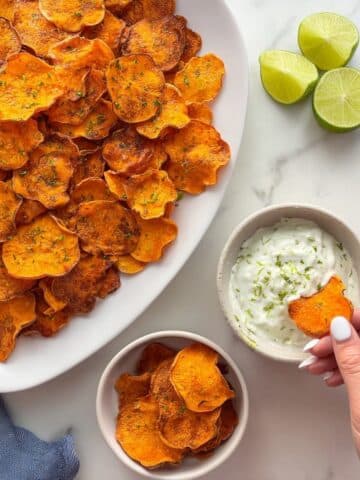 Chili Lime Sweet Potato Chips with Garlic Lime Mayonnaise Sauce Recipe