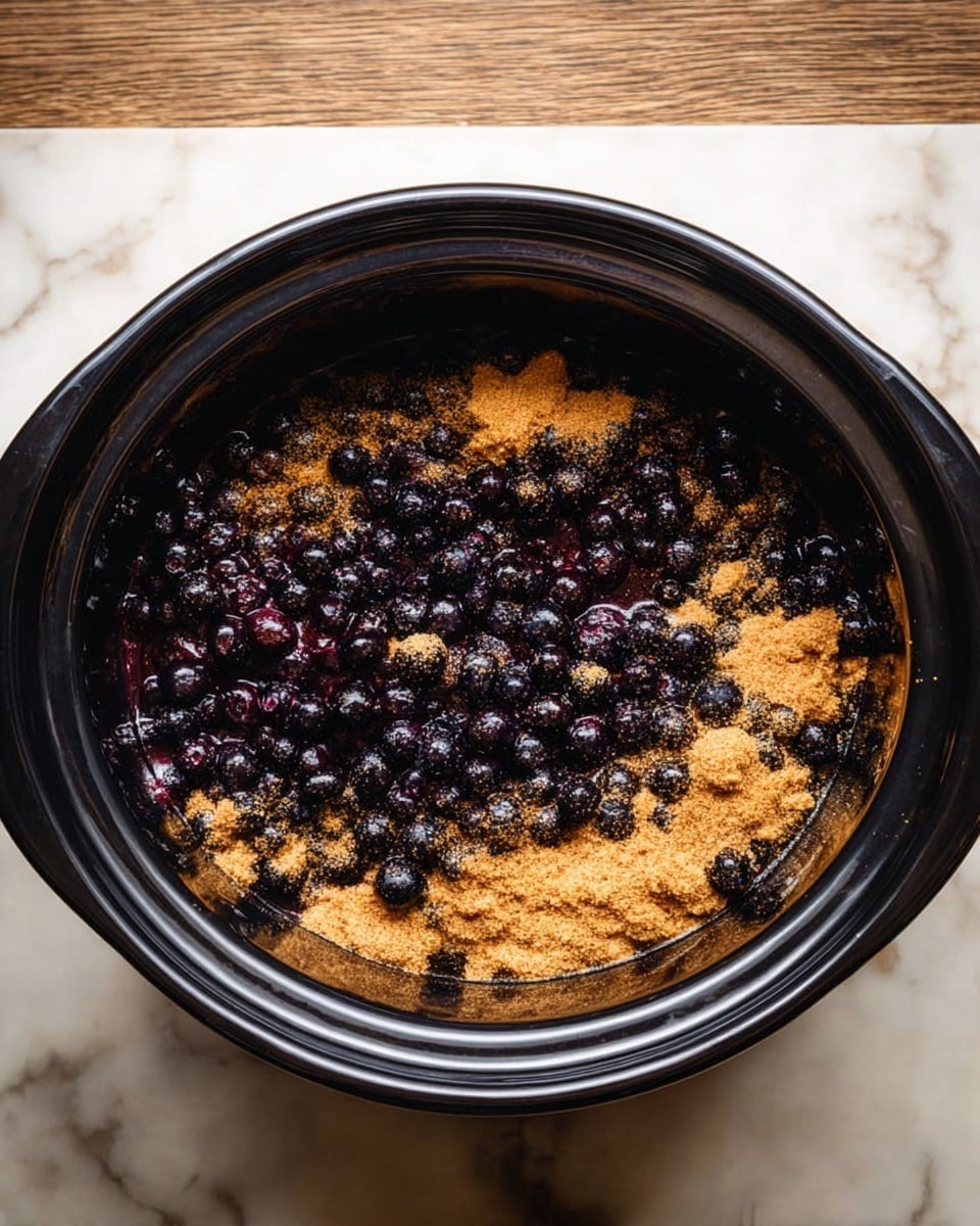 The image shows four items arranged neatly on a white marbled surface: a white bowl filled with golden honey, a square basket full of fresh, plump blueberries that are deep blue with a slight frost-like texture, a small white bowl containing tiny purple dried flowers, and a whole bright yellow lemon with a smooth skin placed to the right of the bowls. photo taken with an iphone --ar 4:5 --v 7