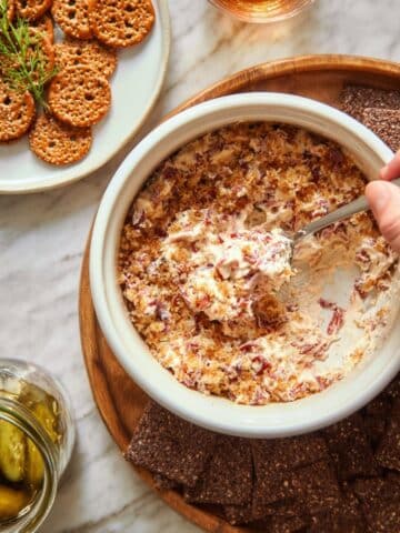Corned Beef and Sauerkraut Dip with Crispy Rye Toasts Recipe