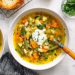 Spring Minestrone Soup with Herb Ricotta Topping Recipe