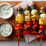 Grilled Veggie Skewers with Herby Yogurt Sauce Recipe