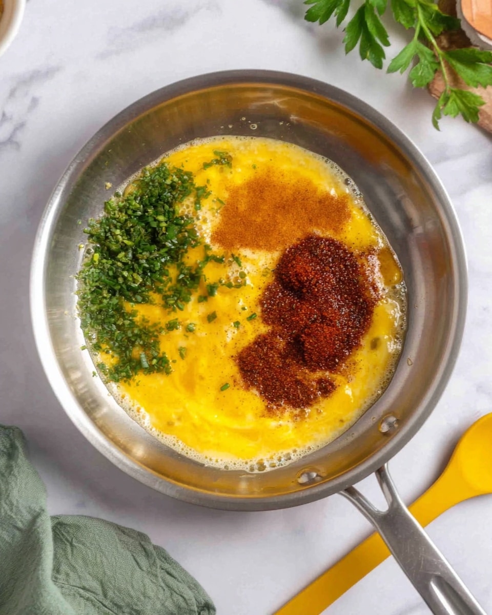A white cup filled with rich, reddish-orange spicy sauce with visible herbs and small bits floating on the surface. A silver spoon holds a thick scoop of the sauce, showing a mix of oily and textured parts with herbs and spices. In the background, there is a piece of yellow corn on the cob and some cooked shrimp sitting on white marbled surface. The sauce lines the inner rim of the cup, adding a rustic, appetizing look. The overall scene is bright and focused, highlighting the vibrant sauce colors. photo taken with an iphone --ar 4:5 --v 7