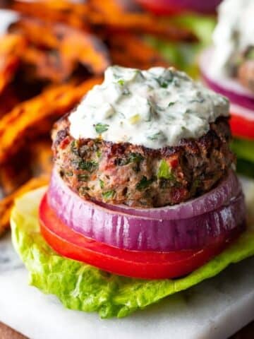 Greek Lamb Burger with Tzatziki and Fresh Herbs Recipe