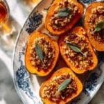 Twice-Baked Honeynut Squash with Sage, Pecan Topping, and Maple Crème Filling Recipe