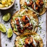 Sheet Pan Jalapeño Pineapple Shrimp Tacos with Cilantro Garlic Sauce Recipe