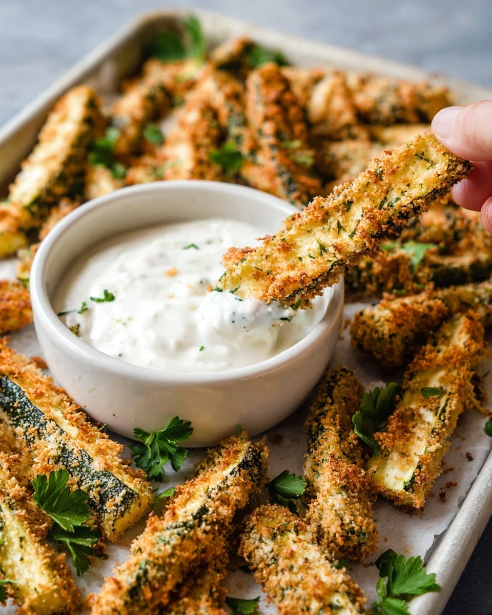 The image shows a white bowl filled with thick, creamy white sauce placed on a baking tray. Around the bowl, there are many golden-brown, crispy sticks with a textured coating, arranged randomly on the baking tray. One golden stick is dipped halfway in the sauce inside the bowl. In the foreground, a woman's hand holds one of the crispy sticks close to the bowl. A small wedge of lemon and some green herb leaves are scattered on the tray for decoration. The scene is set on a white marbled surface. Photo taken with an iphone --ar 4:5 --v 7