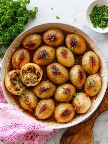 Stuffed Onions with Ground Beef, Rice, and Pomegranate Molasses Recipe