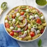Pesto Pasta Salad with Mozzarella, Cherry Tomatoes, and Baby Spinach Recipe