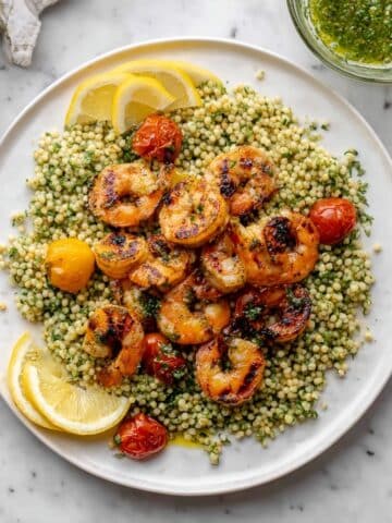 Grilled Lemon Shrimp with Pesto Couscous Recipe