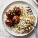 Sticky BBQ Chicken Meatballs with Broccoli Slaw Recipe