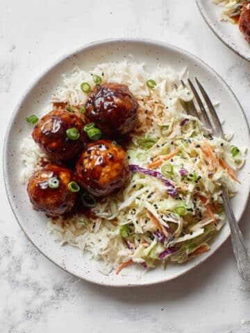 Sticky BBQ Chicken Meatballs with Broccoli Slaw Recipe