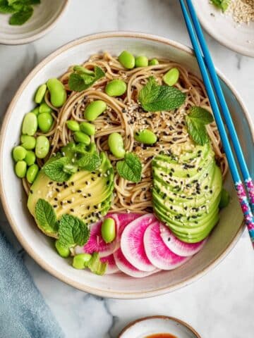 Sesame Soba Noodles with Avocado, Snap Peas, and Mint Recipe