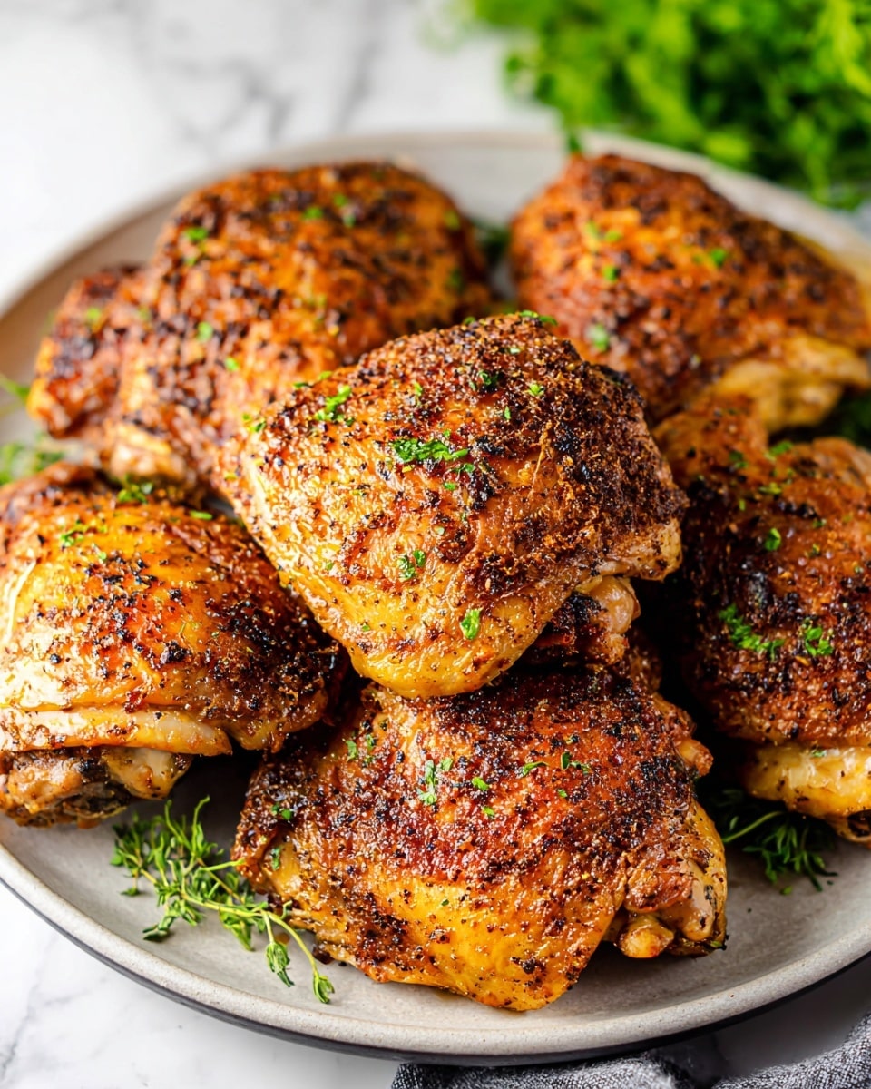 A close-up shot shows a pile of golden-brown cooked chicken pieces with a crispy, slightly textured skin sprinkled with small bright green parsley bits. In the front, a piece of chicken is being pulled apart by a gold fork, revealing the soft, white cooked meat inside with fibrous texture. The chicken pieces are set on a dark plate placed on a white marbled surface, with some fresh parsley leaves scattered around. A blurred checkered cloth is visible at the bottom left corner. photo taken with an iphone --ar 4:5 --v 7