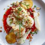 Baked Halibut with Blood Orange Beet Purée and Roasted Parsnips Recipe