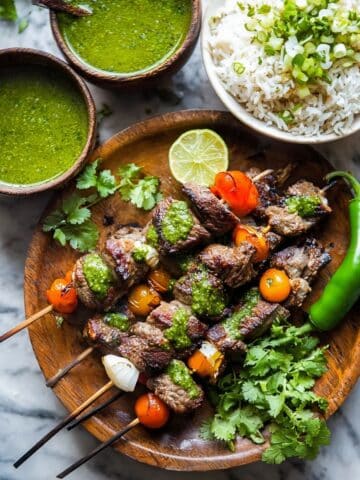 Grilled Chilean Beef Kabobs with Smoky Chimichurri Recipe