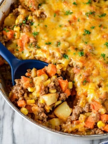 Ground Beef and Potato Skillet with Corn and Cheddar Recipe