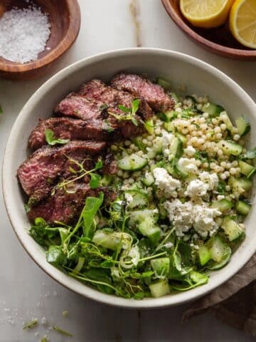 Grilled Skirt Steak with Lemon Herb Couscous Salad Recipe