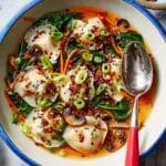 Dumpling Soup with Shiitake Mushrooms, Spinach, and Ginger Recipe
