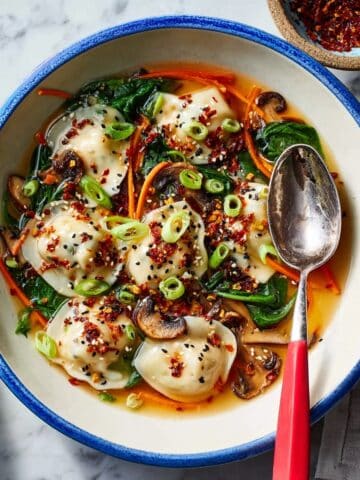 Dumpling Soup with Shiitake Mushrooms, Spinach, and Ginger Recipe