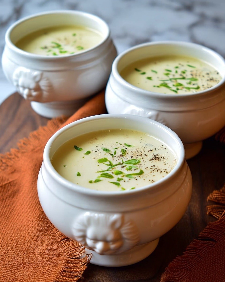 Three white round soup bowls with lion face designs hold creamy pale yellow soup, each topped with small chopped green herbs and a light sprinkle of black pepper. They are placed on a dark wooden surface next to a soft textured burnt orange cloth. The soup’s smooth surface contrasts with the detailed raised lion face on the bowls. Photo taken with an iphone --ar 4:5 --v 7