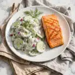 Grilled Salmon with Creamy Cucumber-Dill Salad Recipe