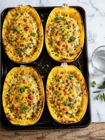 4 Cheese Roasted Garlic Alfredo Stuffed Spaghetti Squash Recipe
