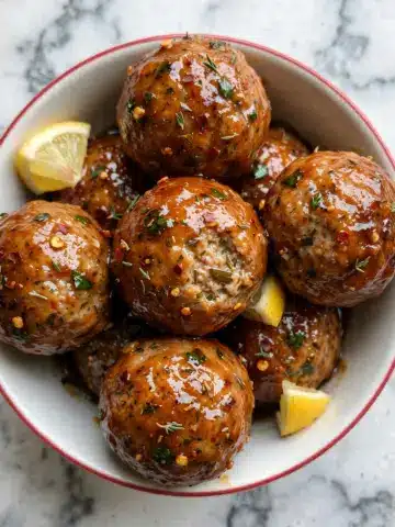 Easy Baked Chicken Meatballs with Lemon Herb Butter Sauce Recipe