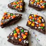 Spooky Halloween Chocolate Bark with Candy Corn, Pretzels, and Assorted Toppings Recipe