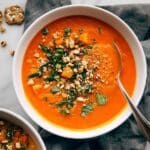 Spicy Peanut Soup with Sweet Potatoes and Kale Recipe
